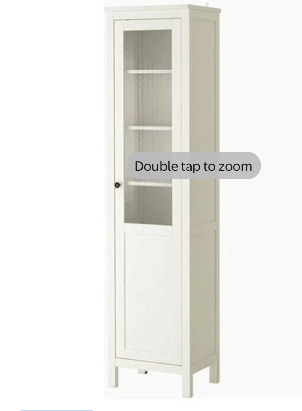 White IKEA Hemnes tall cabinet with door, half glass