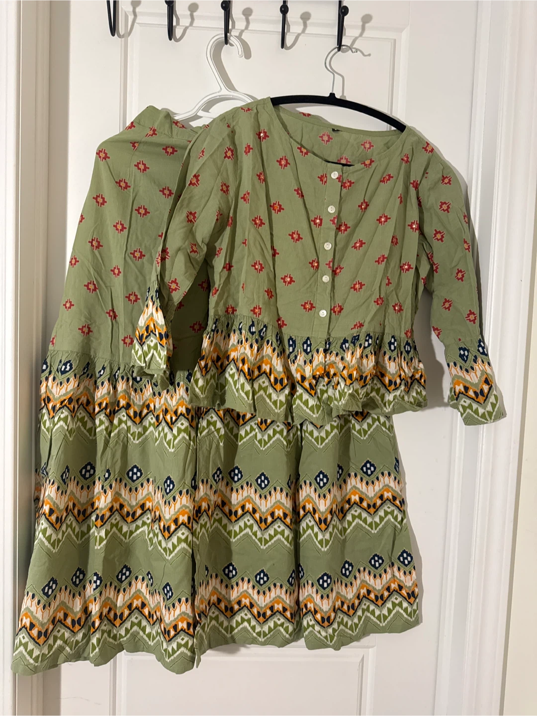 Green Print Tunic Top and Palazzo Pants Set - photo 3