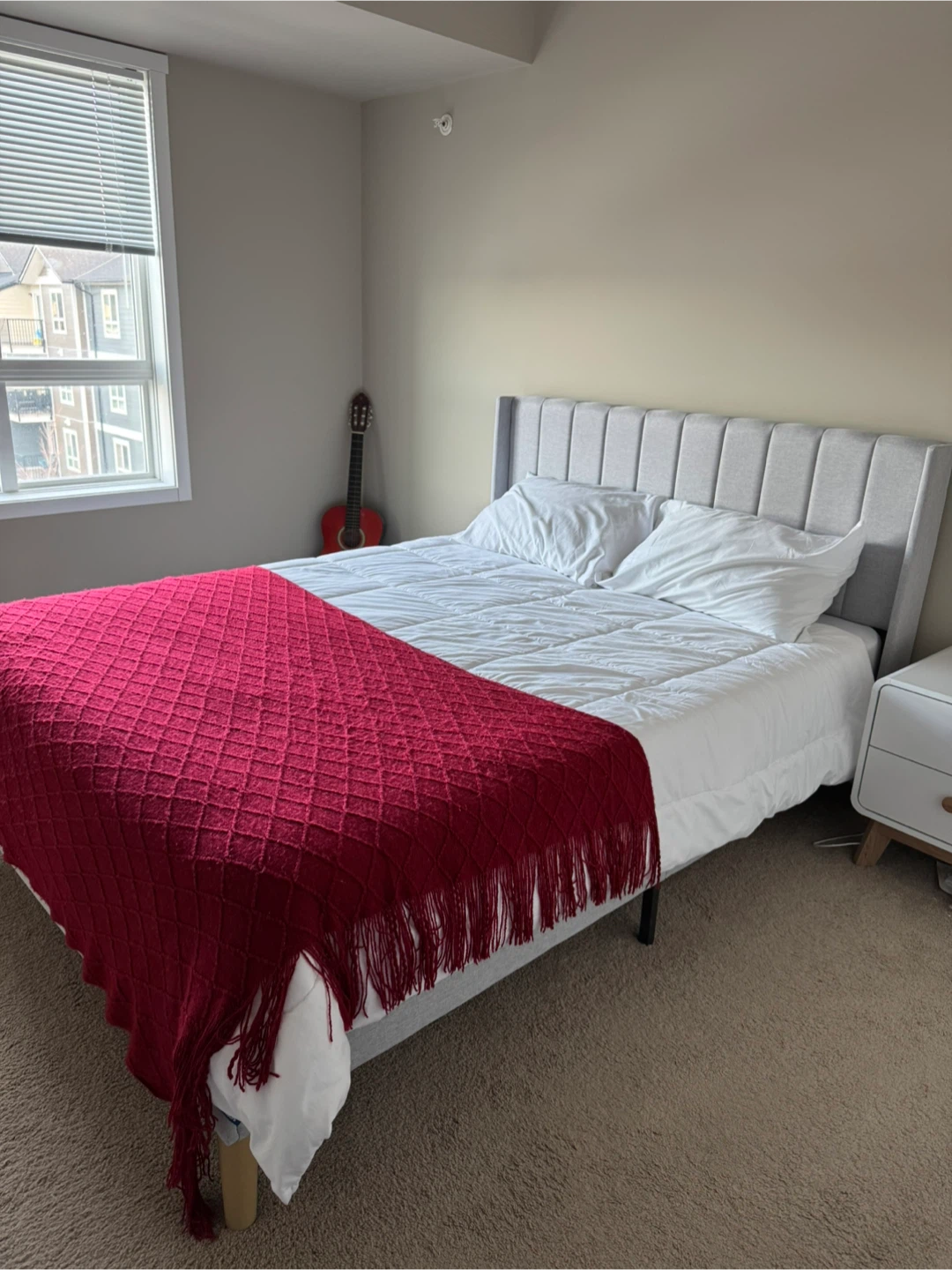 Grey Upholstered Queen Bed Frame with Headboard - photo 2