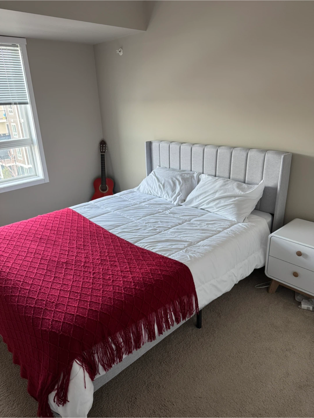 Grey Upholstered Queen Bed Frame with Headboard