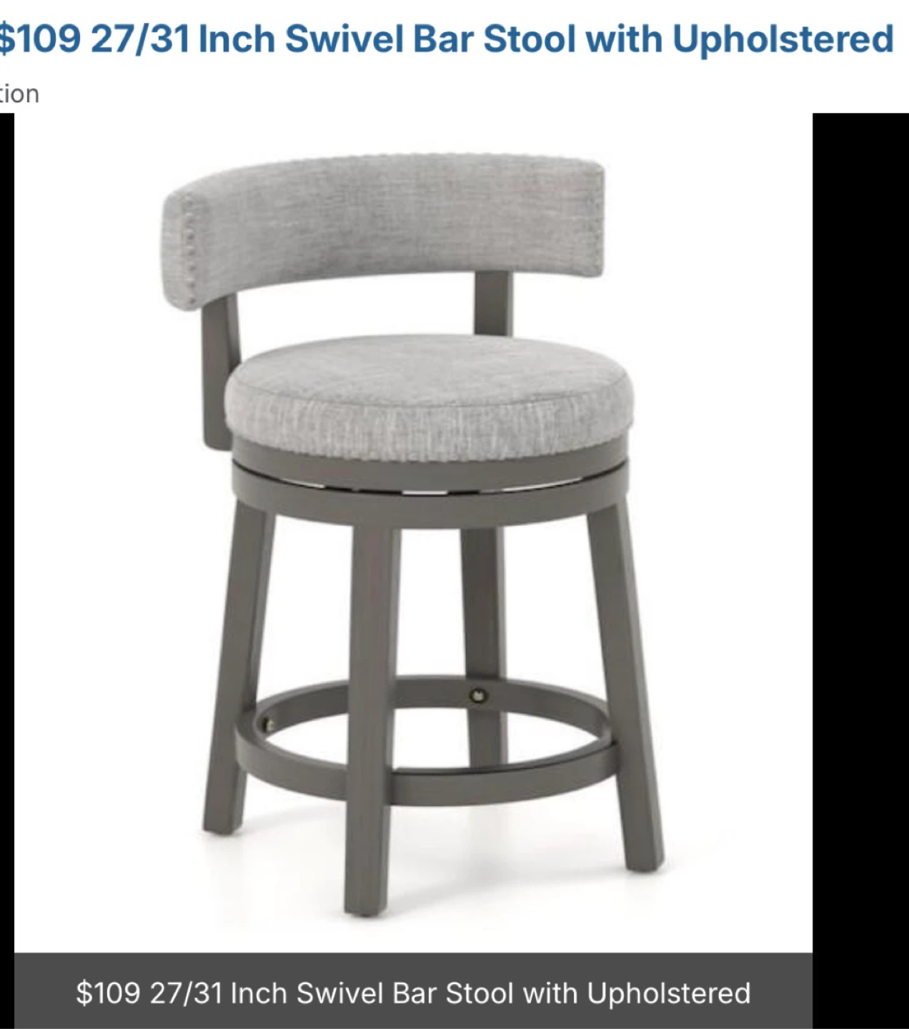 27/31 Inch Swivel Bar Stool with Upholstered Seat