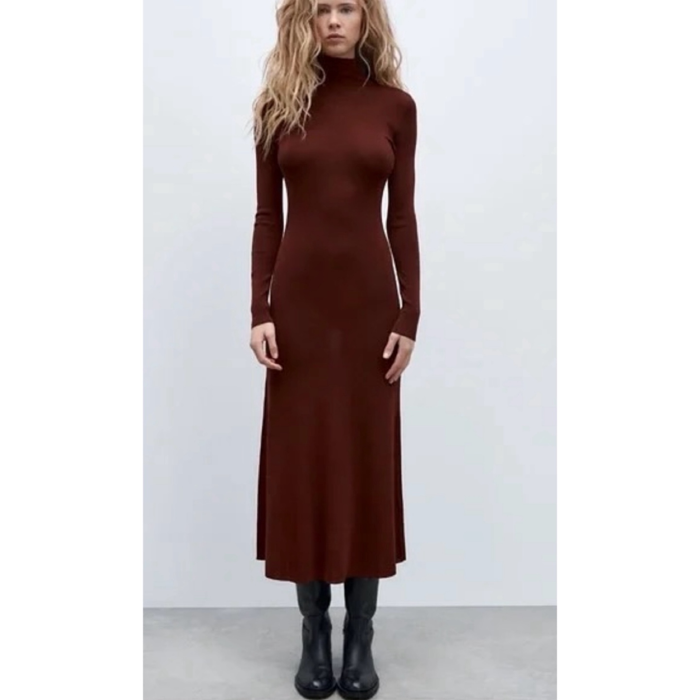 Zara Long Brown Turtleneck Dress Size Small - photo 3