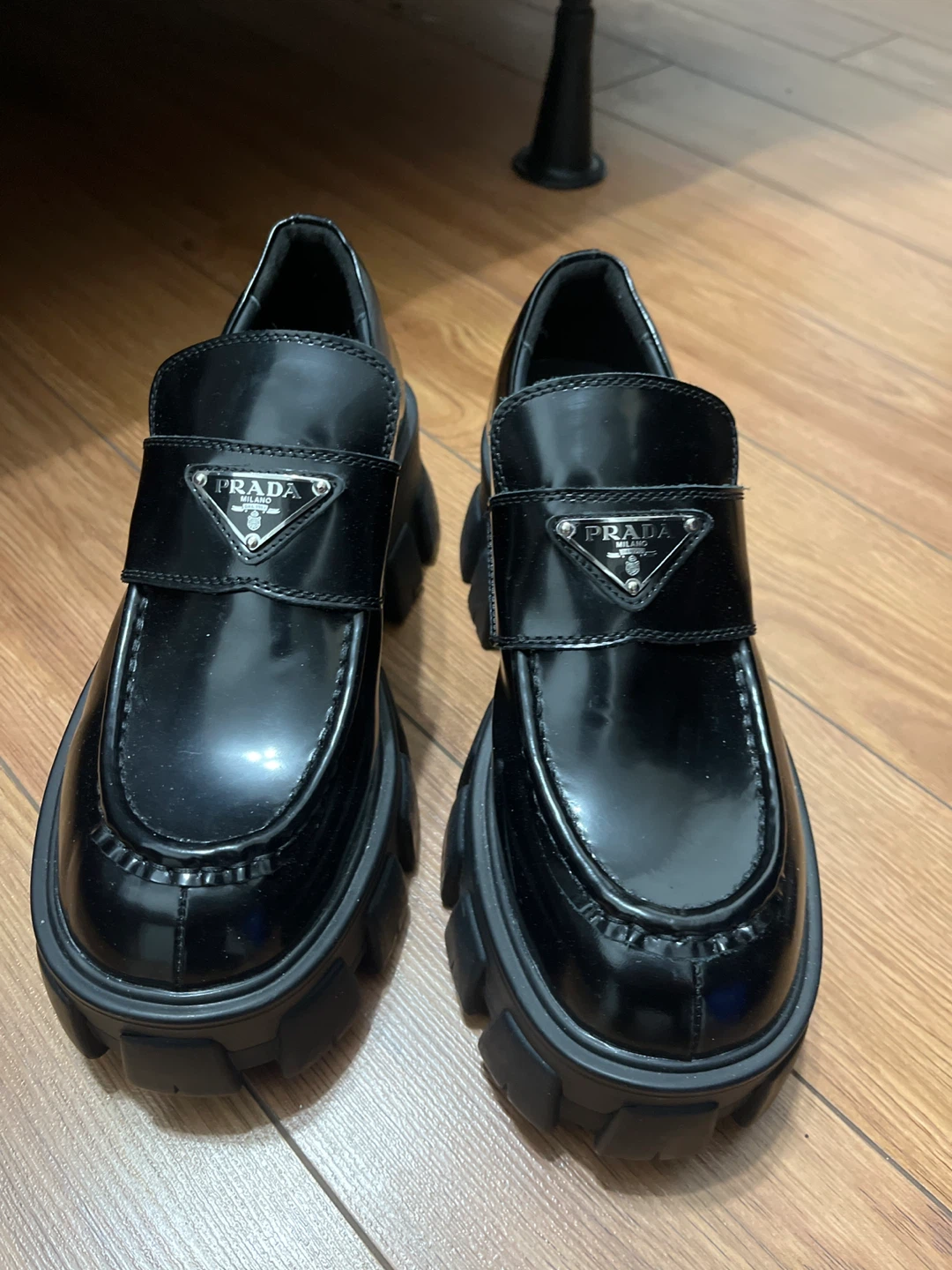 Prada Black Patent Leather Platform Loafers
