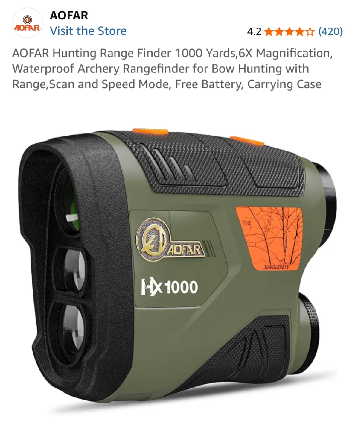 AOFAR HX1000 Hunting Range Finder - 1000 Yards, 6X Magnification