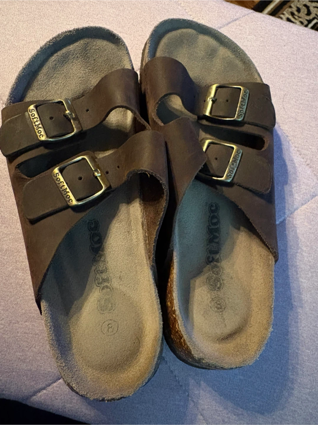 SoftMoc Dark Brown Leather Double Strap Sandals - Size 8
