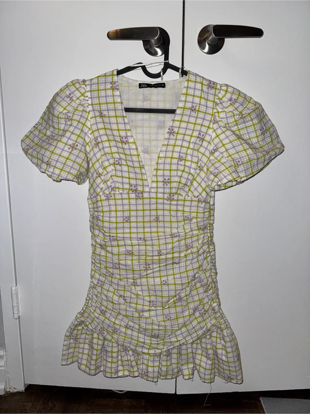 ZARA Women's Plaid Ruched Dress