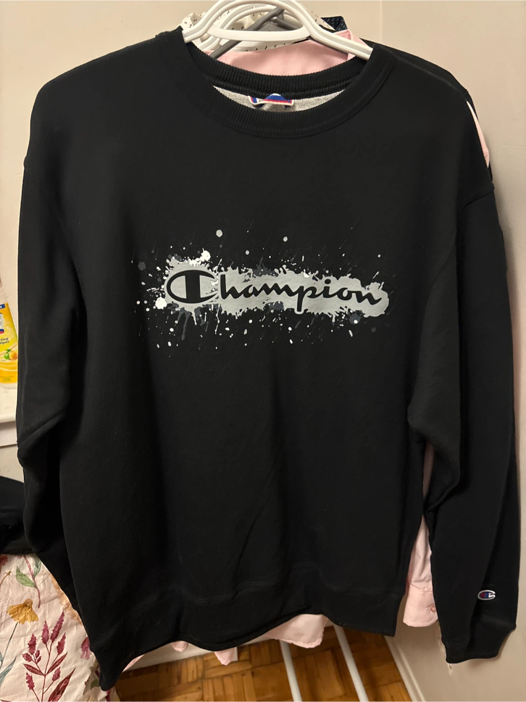 Champion Black Splatter Logo Crewneck Sweatshirt