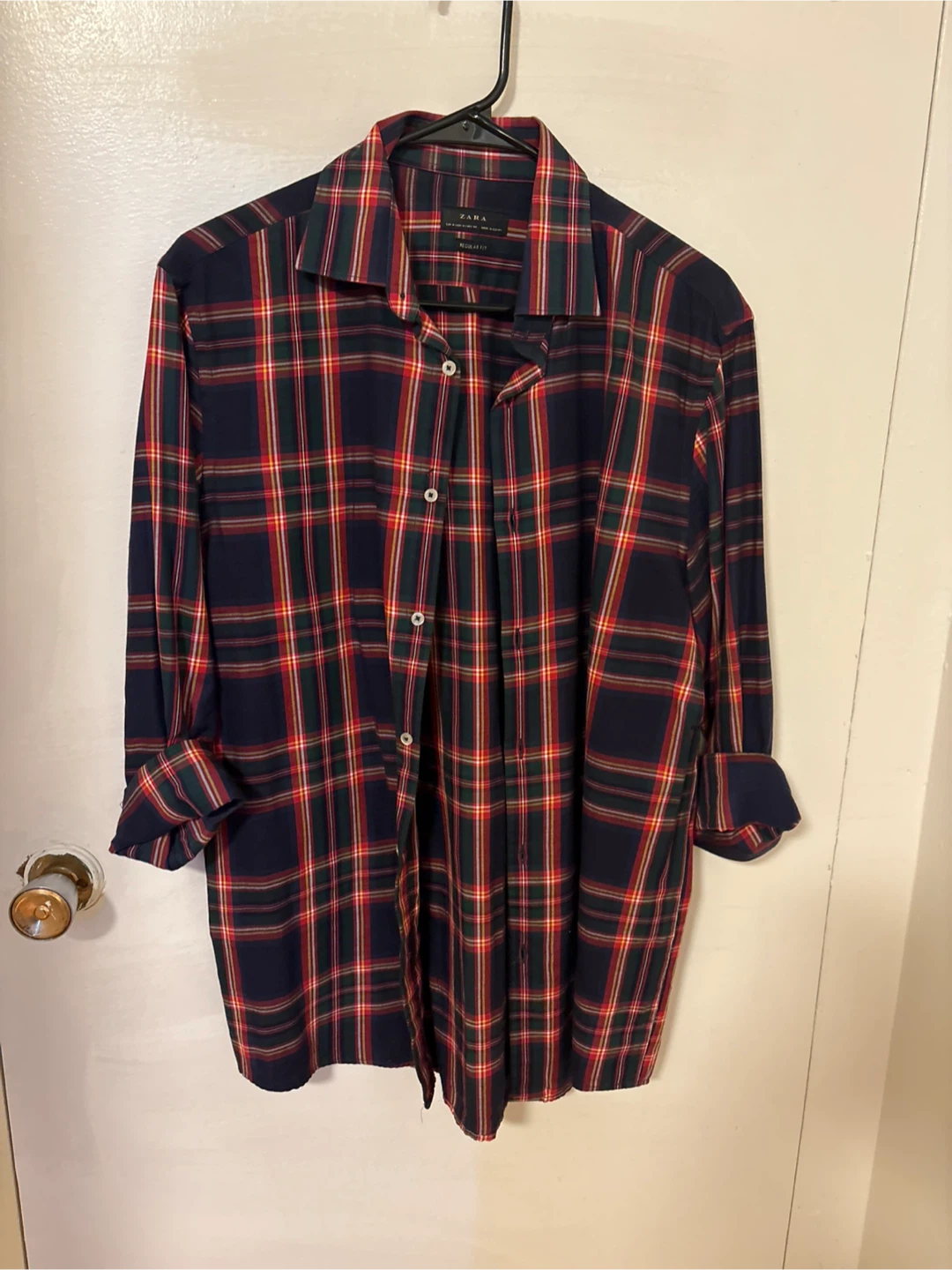 ZARA Men's Plaid Regular Fit Long Sleeve Shirt - Size Medium