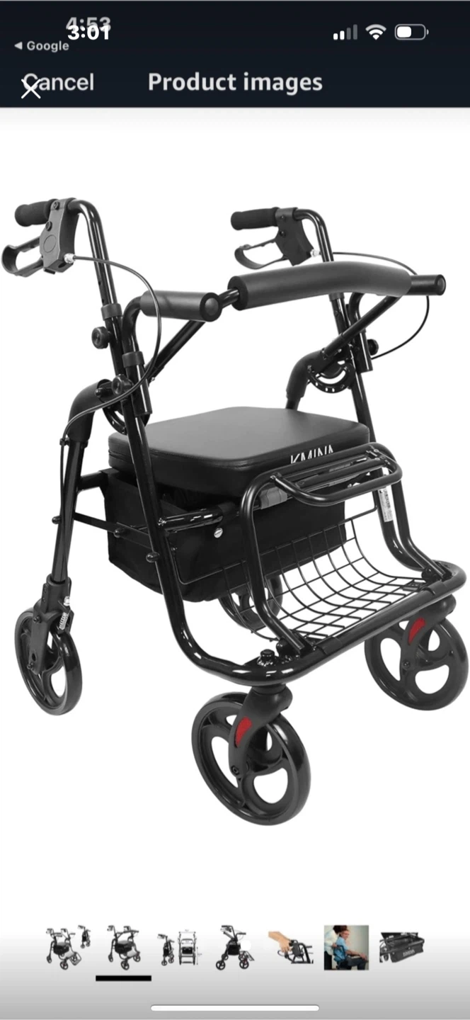 KMINA 4-Wheel Rollator Walker with Seat and Basket - photo 2