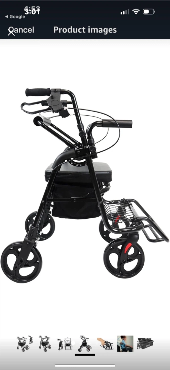 KMINA 4-Wheel Rollator Walker with Seat and Basket