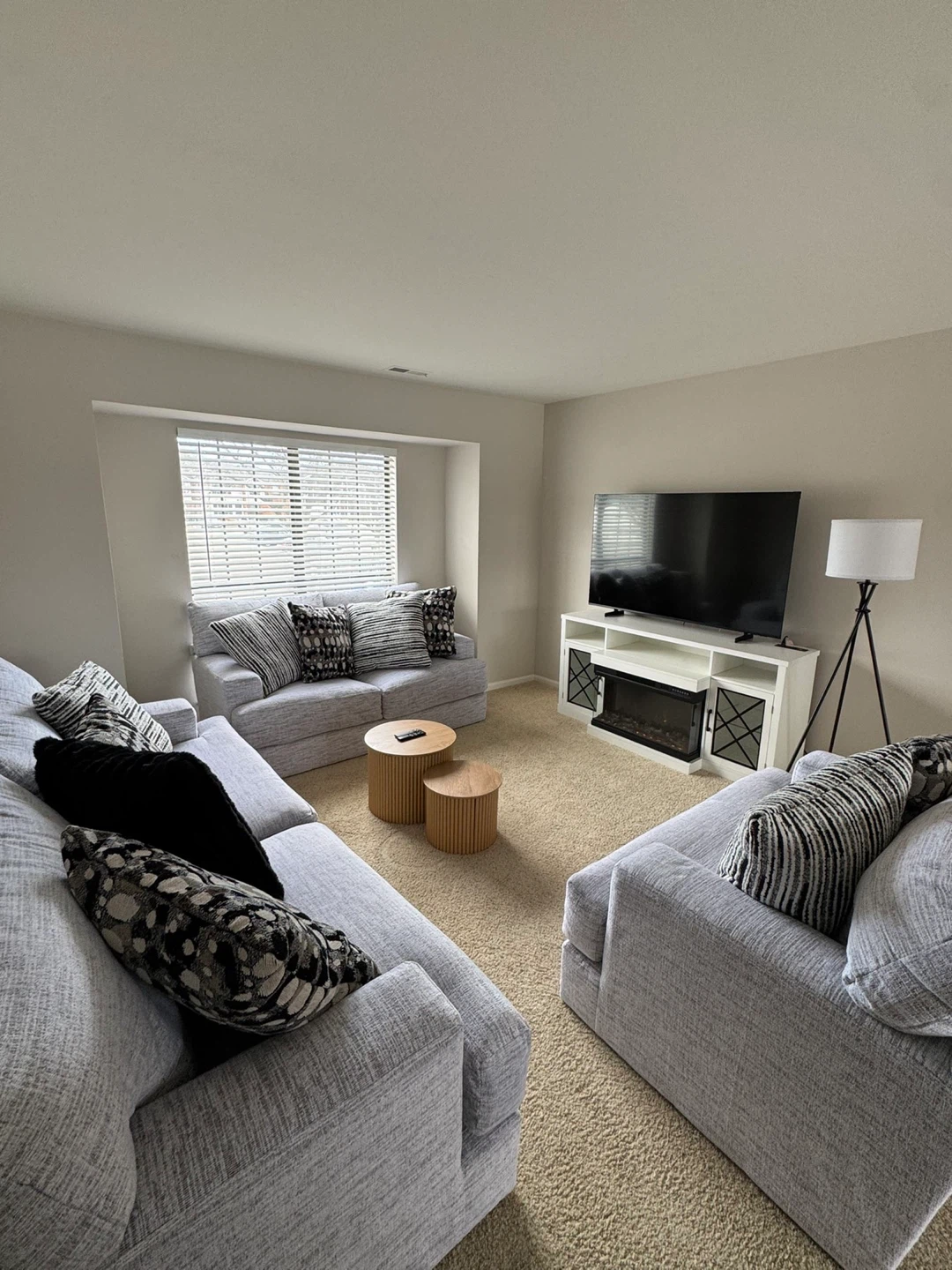 Light Gray Upholstered Sofa with Accent Pillows