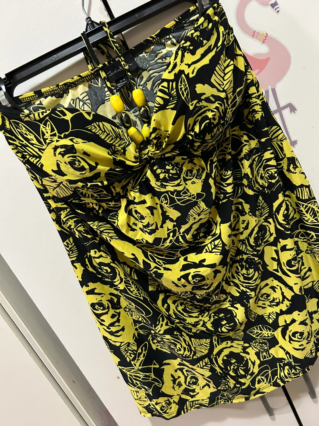 Seduction M/M Yellow Black Rose Print Strapless Top with Beads - photo 2