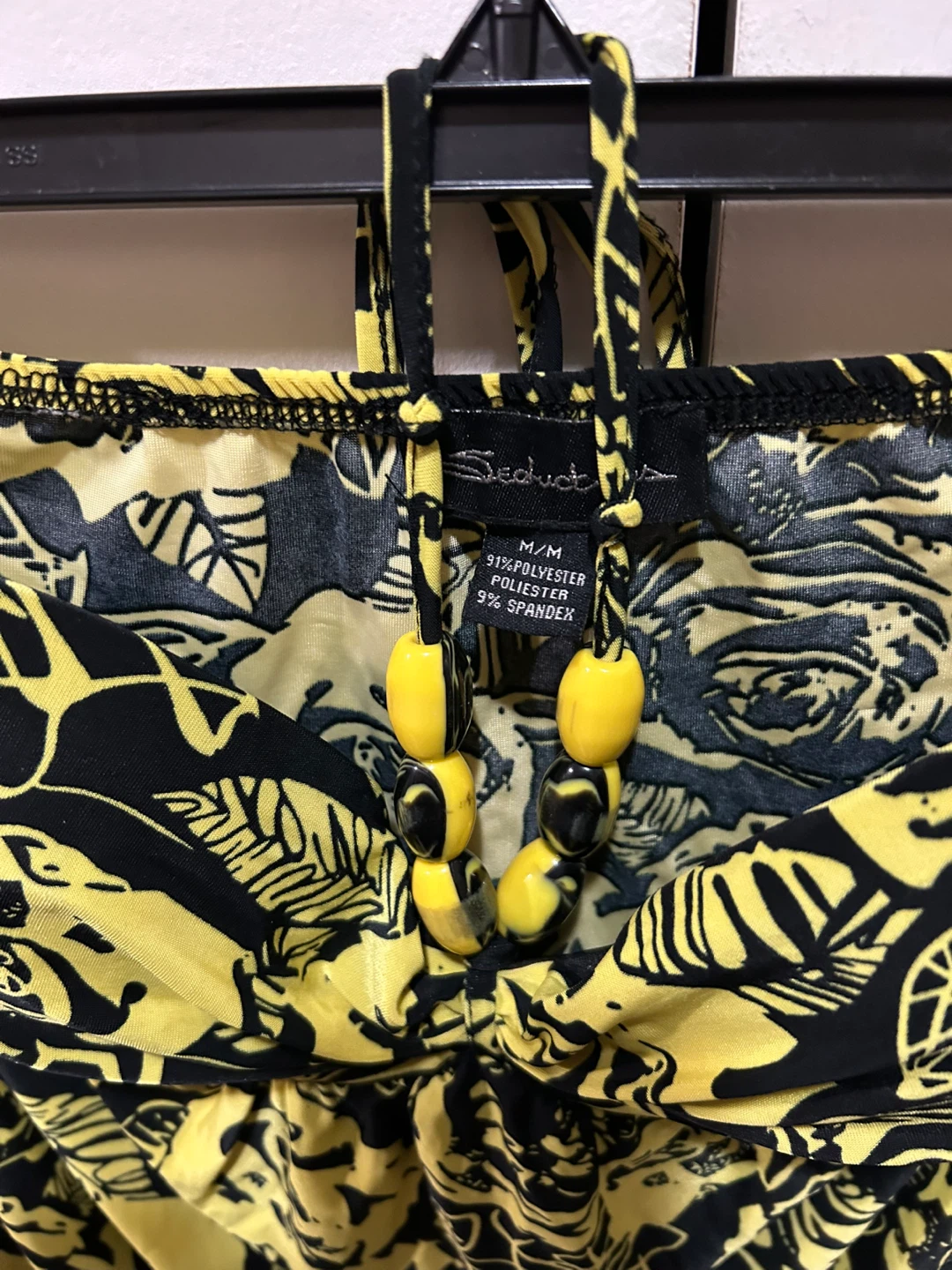 Seduction M/M Yellow Black Rose Print Strapless Top with Beads - photo 3