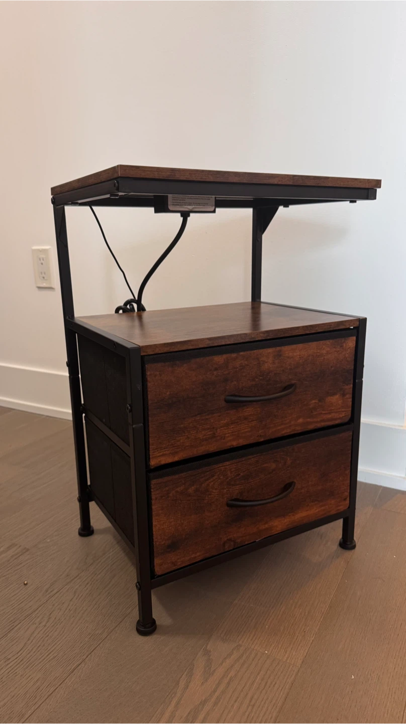 Rustic Wood Nightstand with 2 Drawers and Built-in USB Ports - photo 3