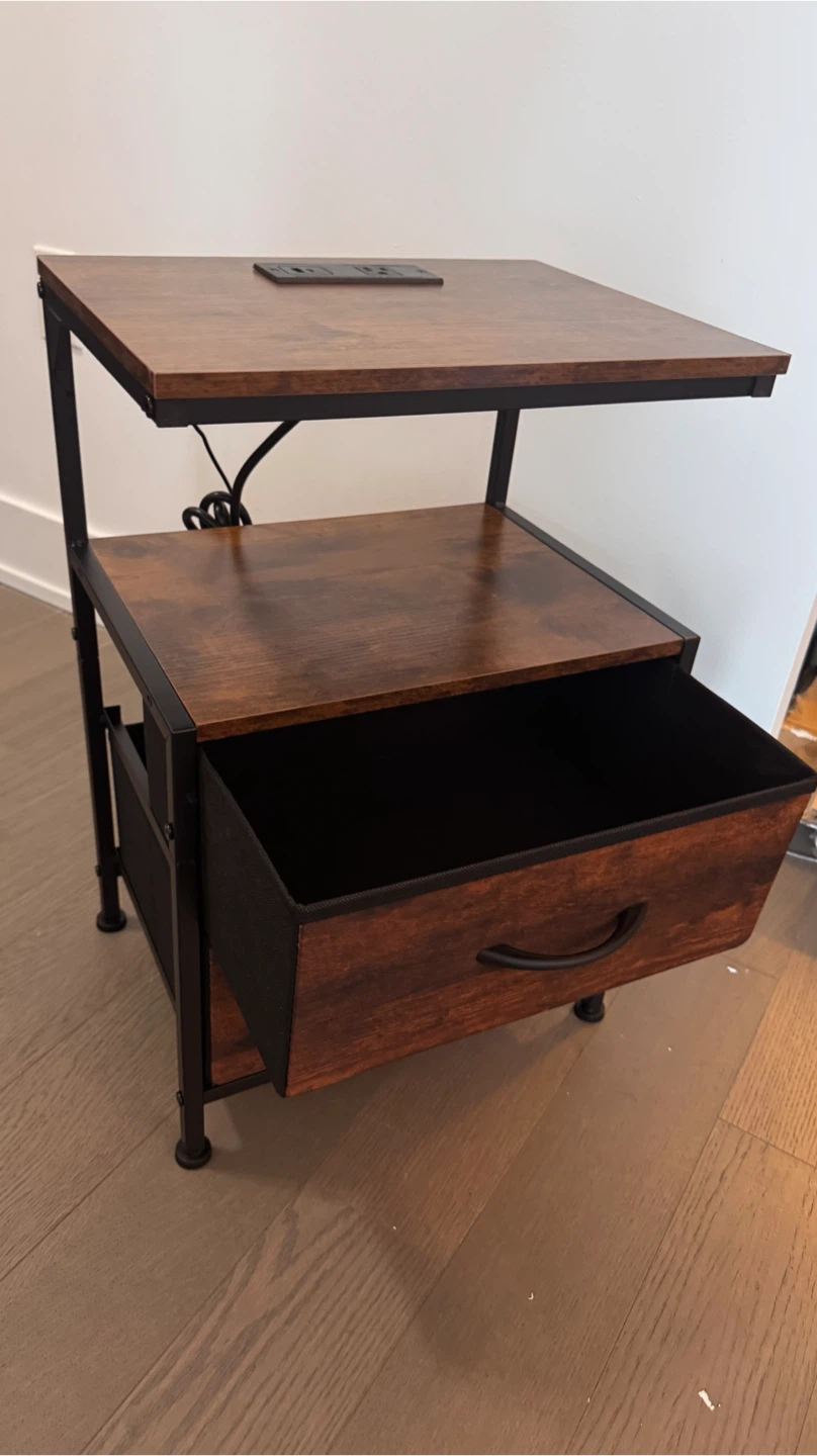 Rustic Wood Nightstand with 2 Drawers and Built-in USB Ports - photo 5