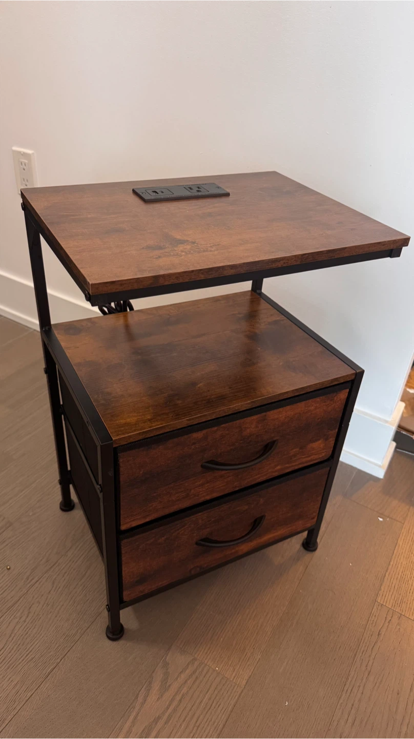 Rustic Wood Nightstand with 2 Drawers and Built-in USB Ports - photo 4