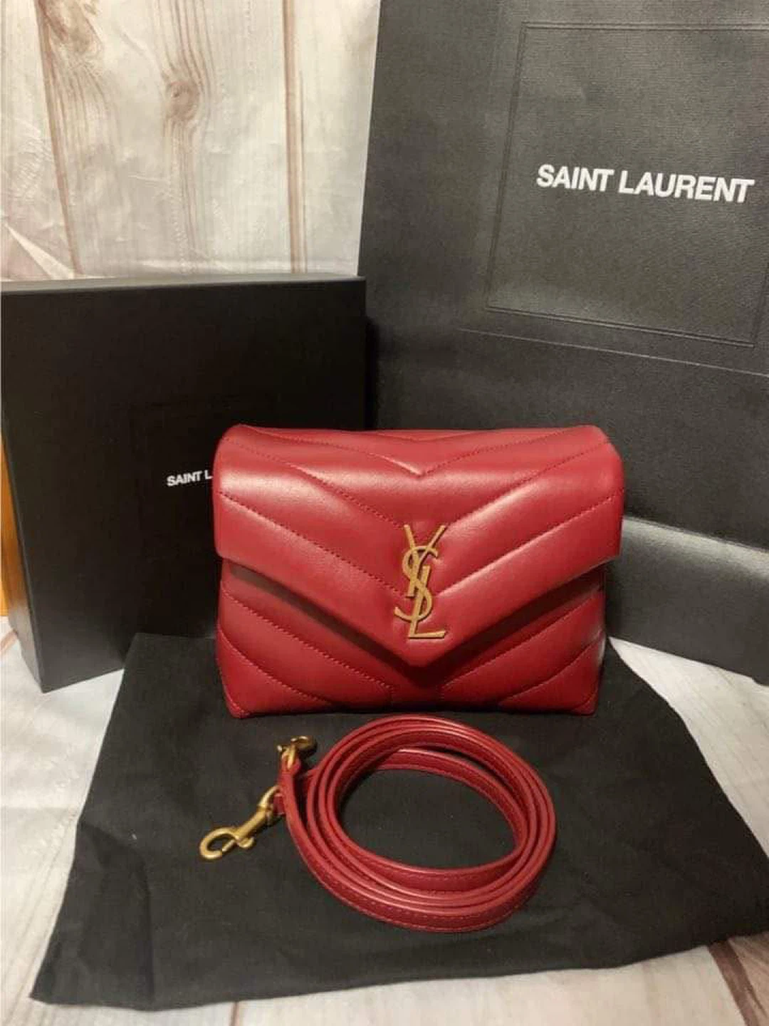 Saint Laurent Red Chevron Leather Small Lou Camera Bag