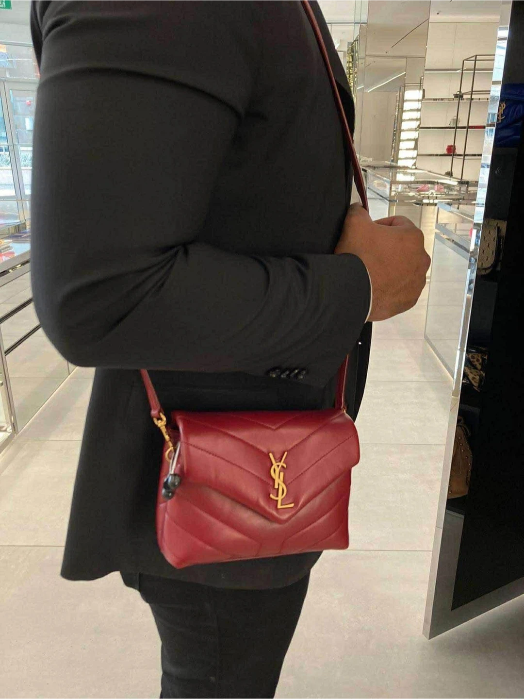 Saint Laurent Red Chevron Leather Small Lou Camera Bag - photo 3