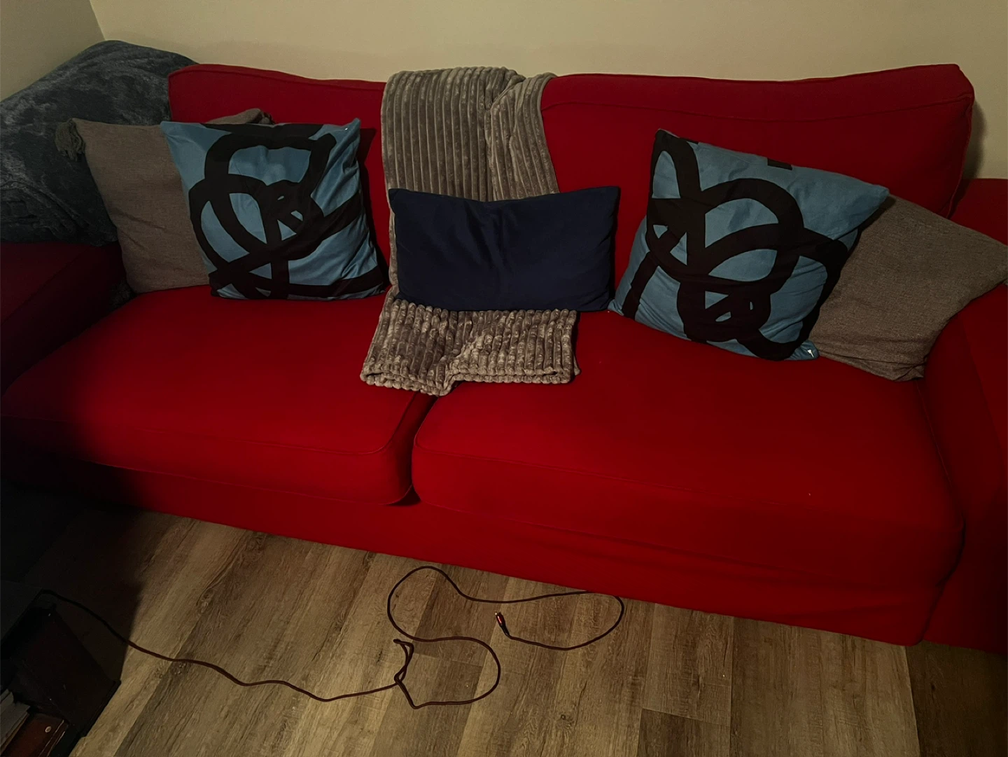 Red Sofa with Decorative Pillows - photo 2
