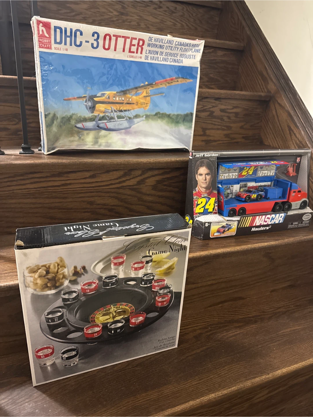 Floatplane Model Kit, NASCAR model, Game Night shot glasses