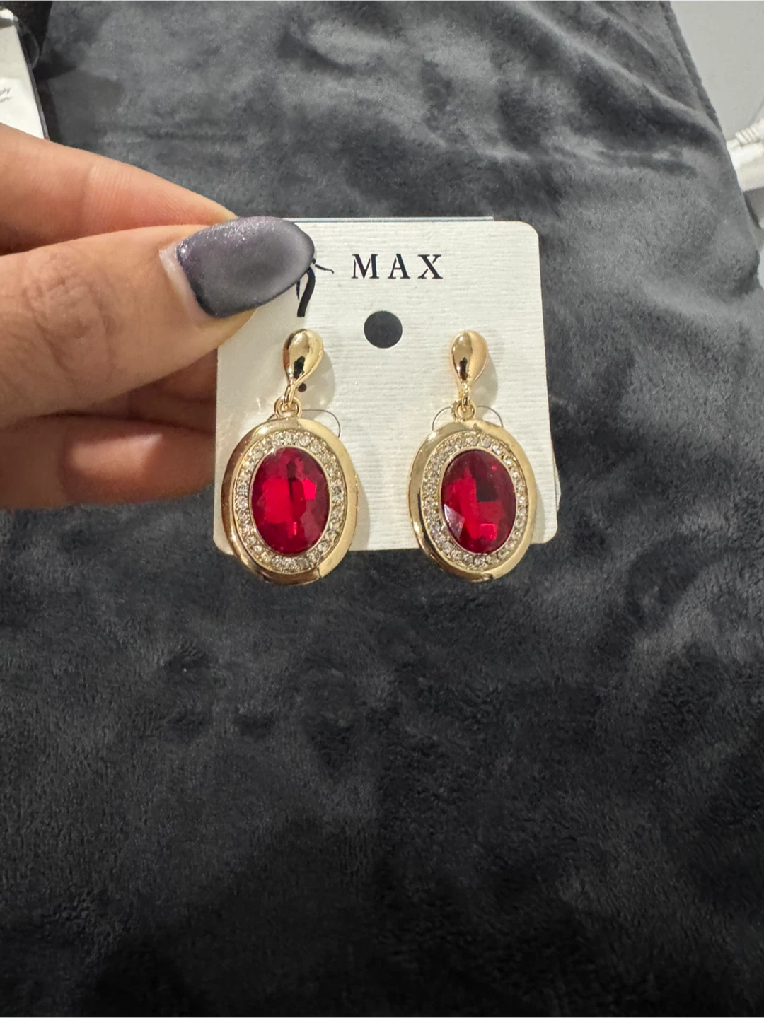 MAX Red Gemstone Drop Earrings with Rhinestone Accents - photo 2