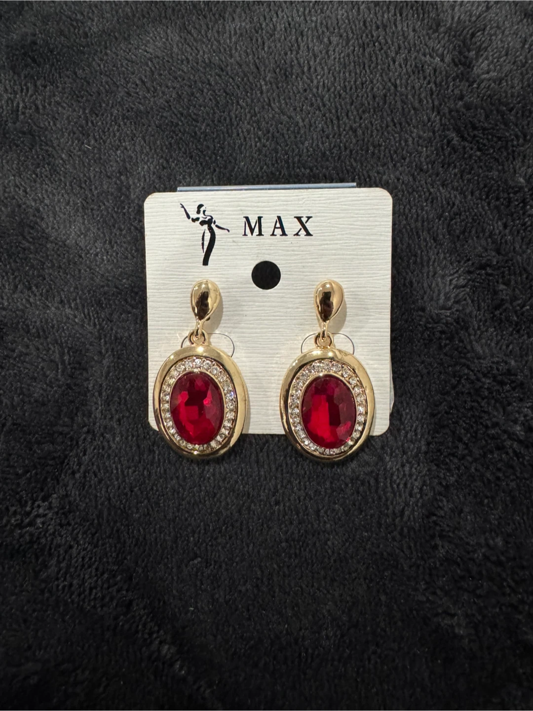 MAX Red Gemstone Drop Earrings with Rhinestone Accents