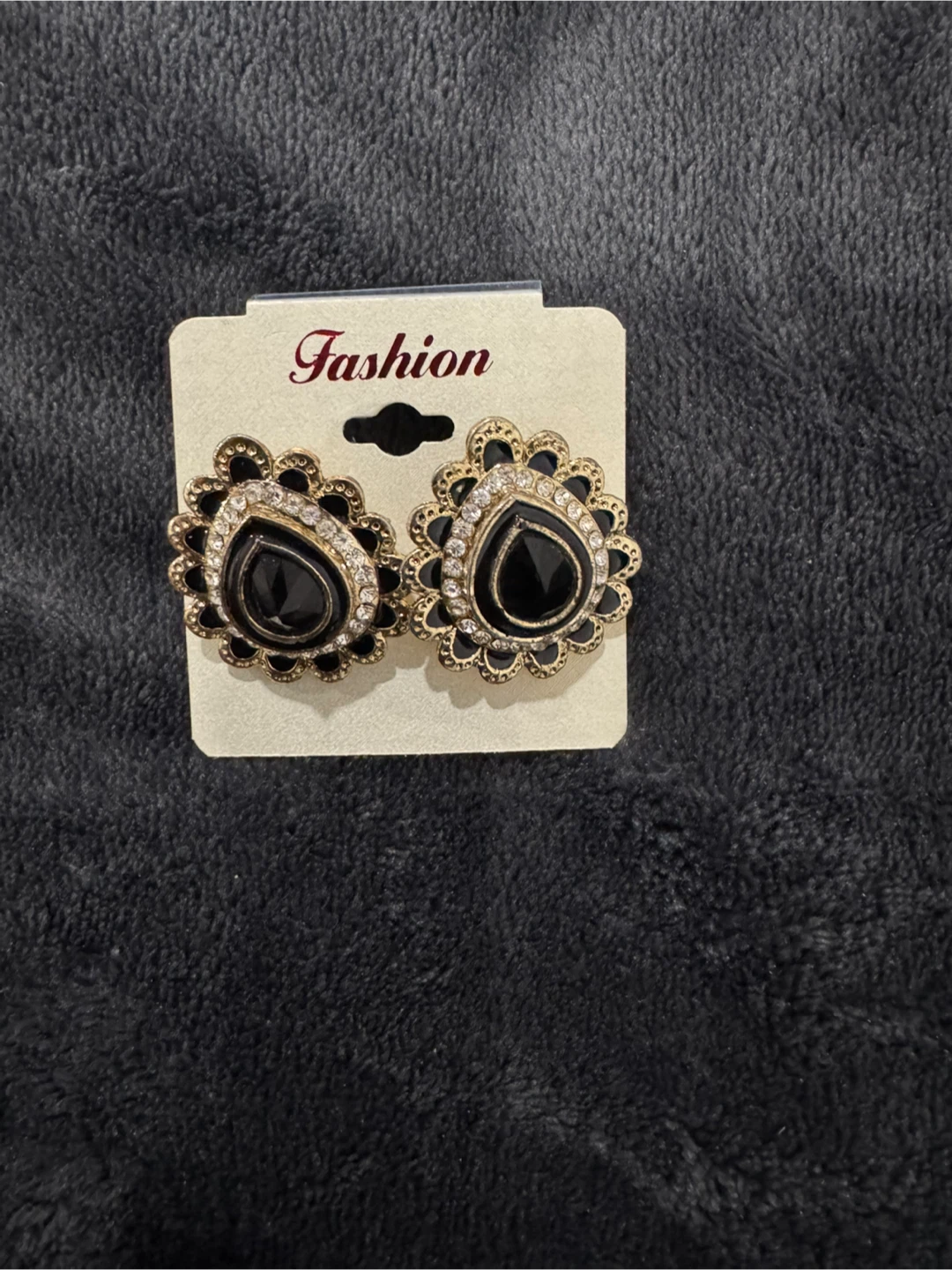 Earrings with Black and Rhinestone Details