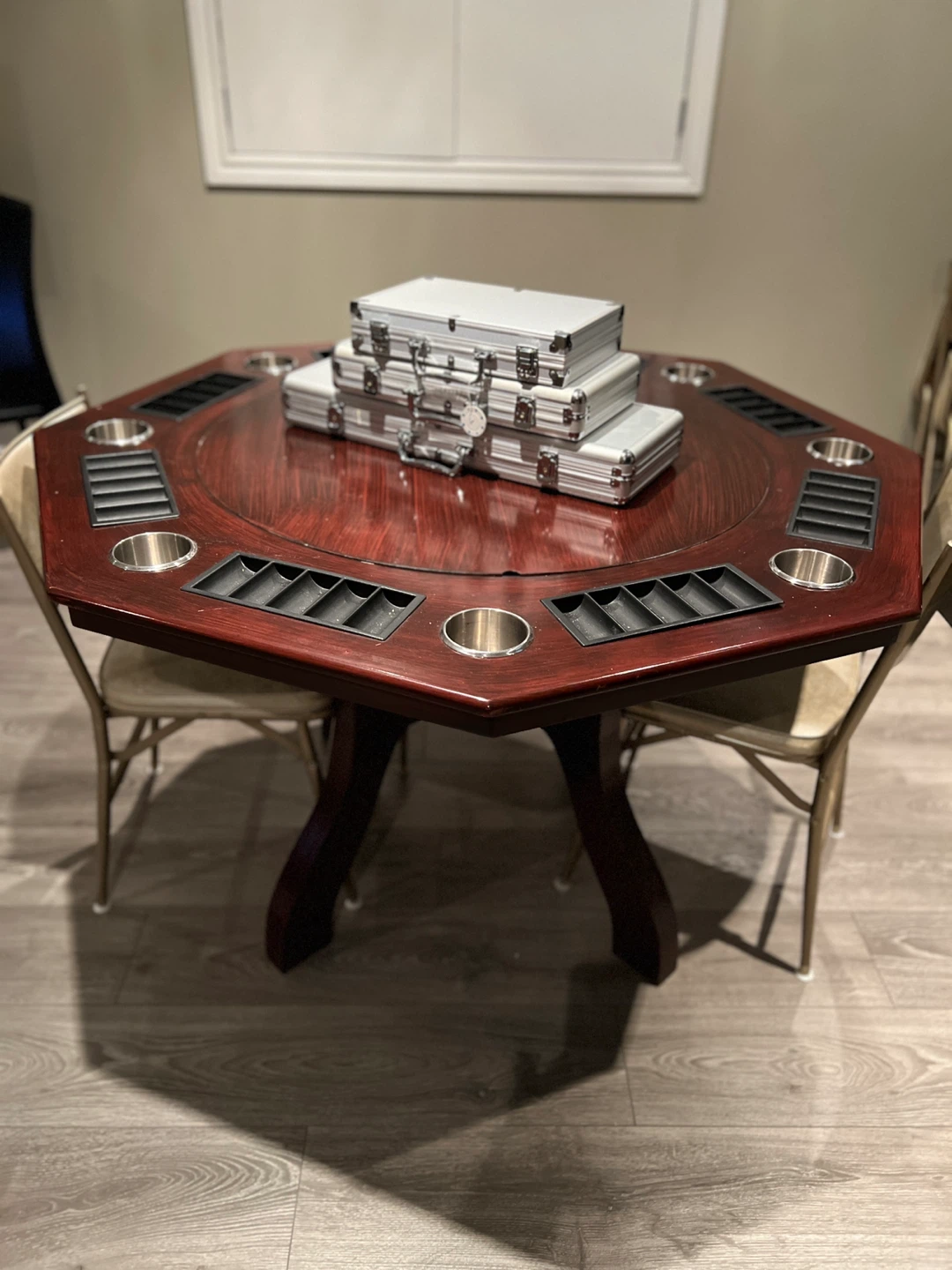 Octagon Poker Table with Cup Holders and Chip Trays