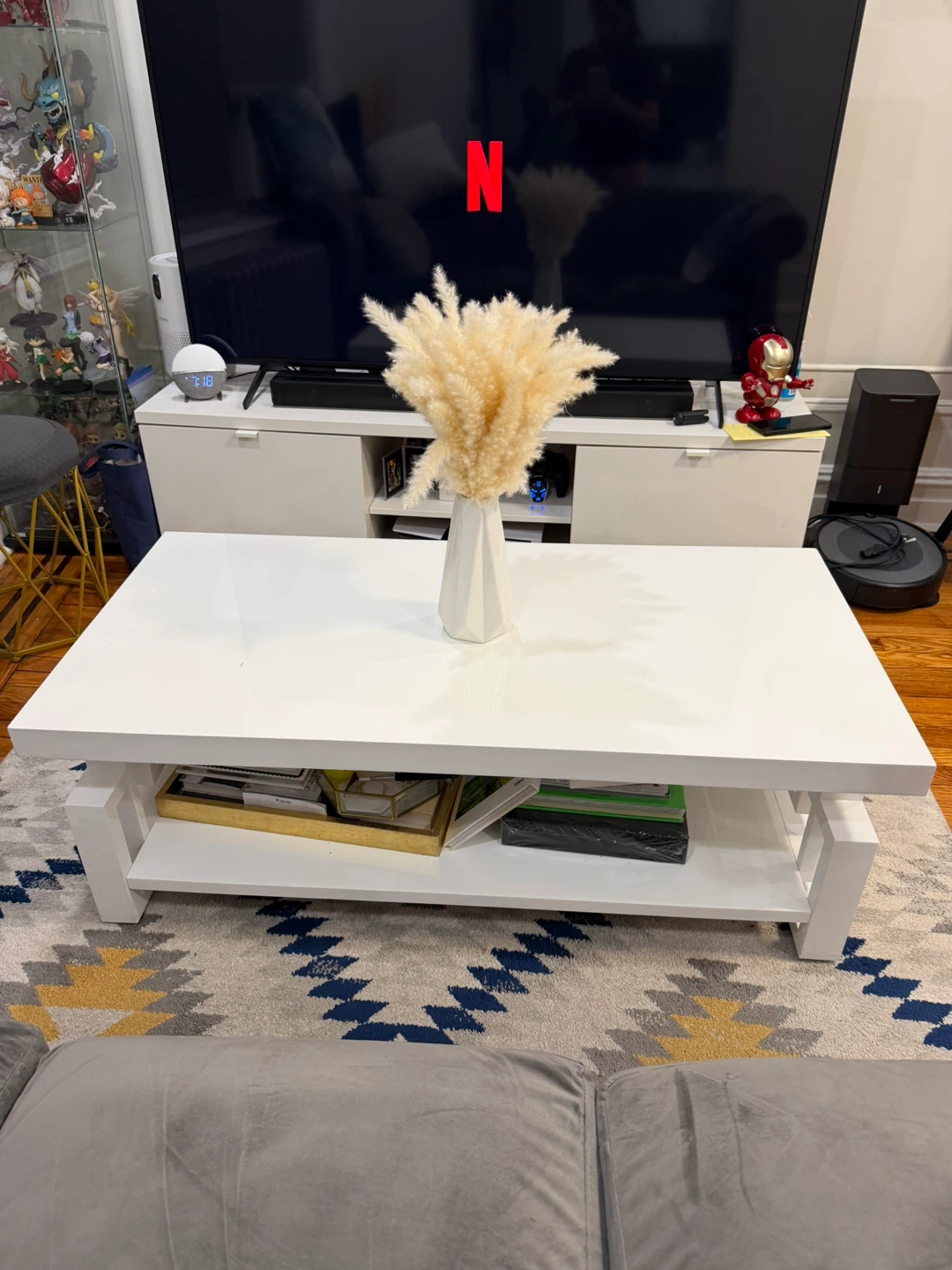 White Coffee Table with Storage Shelf - photo 4