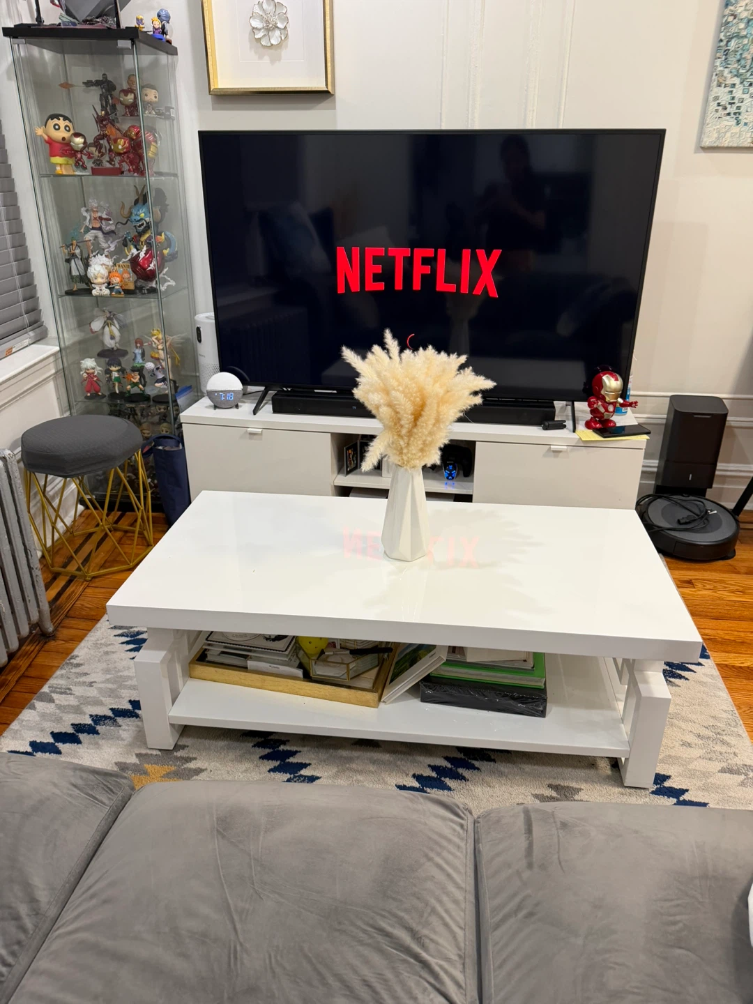 White Coffee Table with Storage Shelf