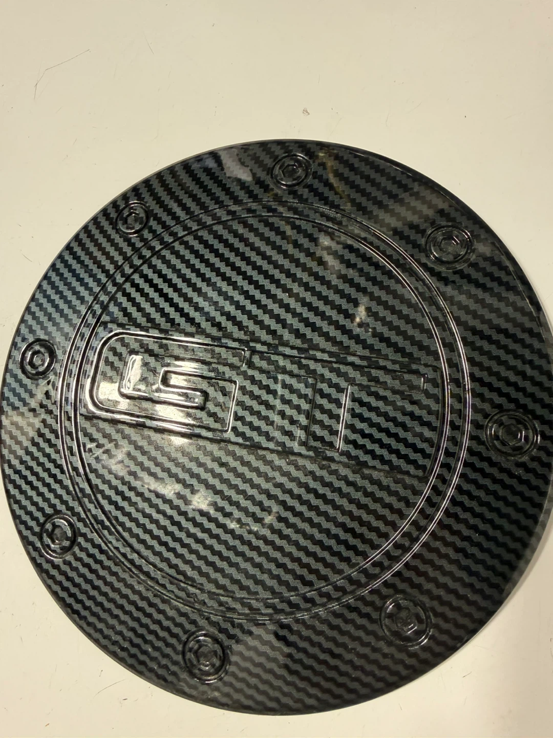 Carbon Fiber Style Fuel Door Cover with "GT" Emblem