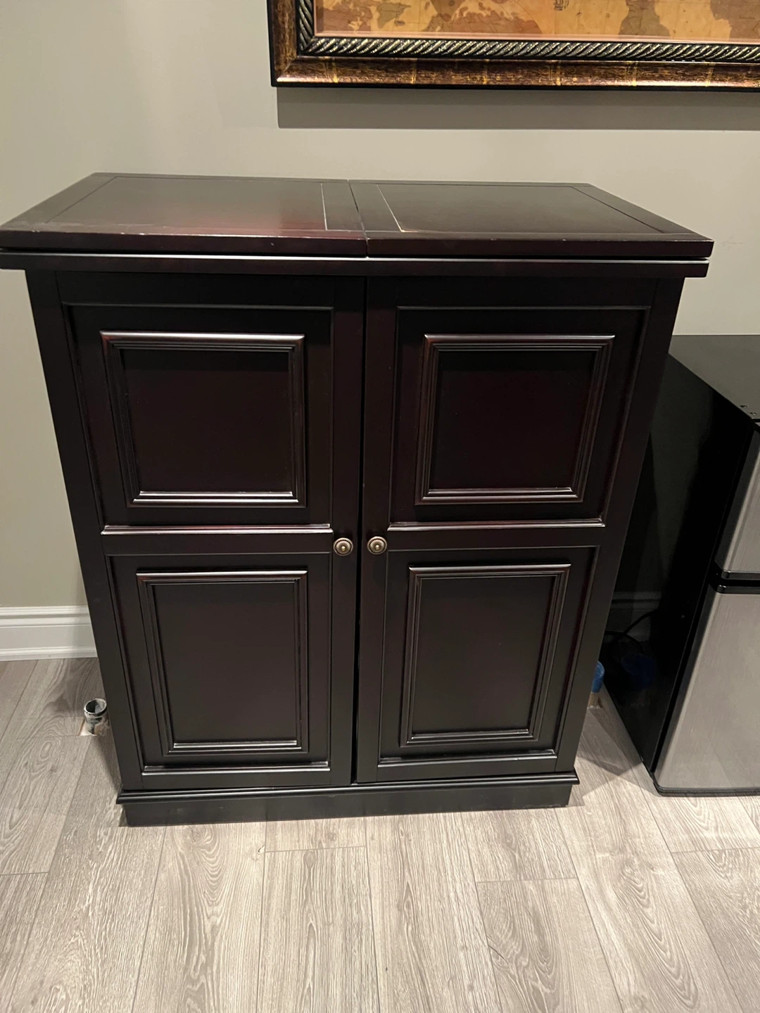 Dark Wood Bar Cabinet with Wine Racks and Glass Holders - photo 2