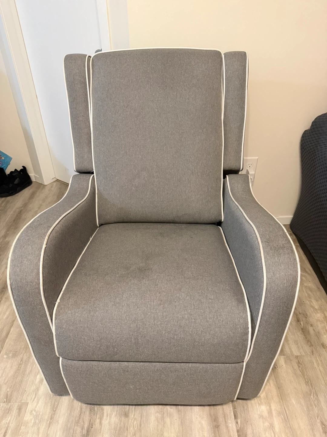 Grey Upholstered Glider Recliner Chair with White Piping - photo 2