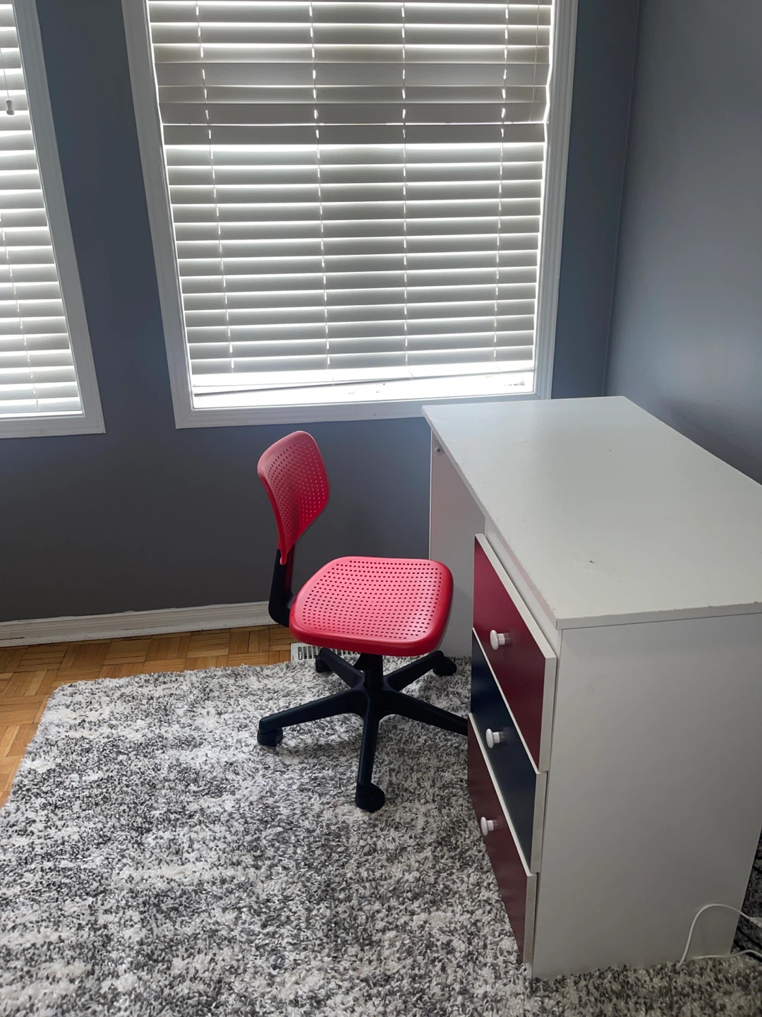 Kids Twin Bed with Drawers - Red and White ALSO DESK