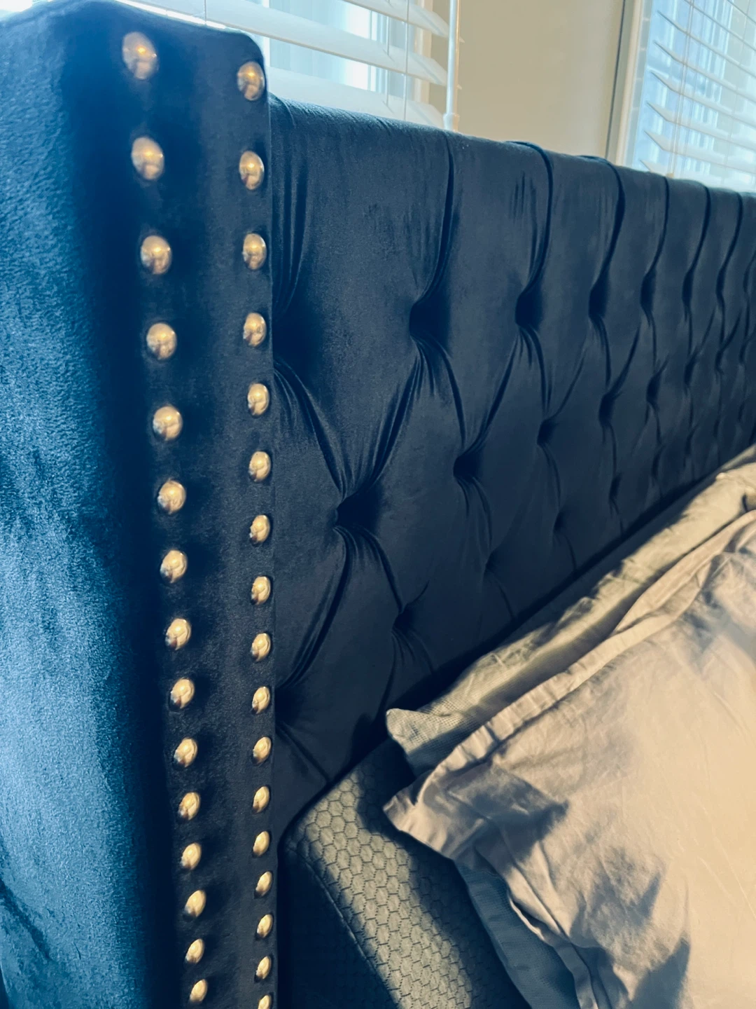 Black Velvet Tufted Wingback King Bed with Mattress - photo 5