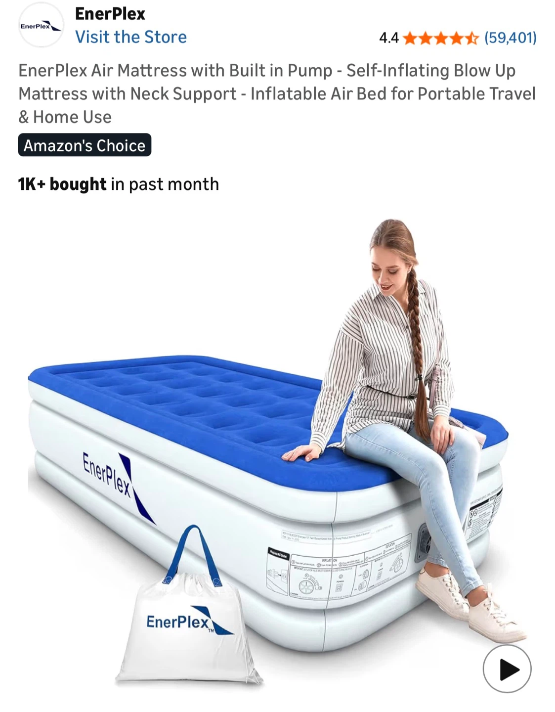 EnerPlex Air Mattress with Built-in Pump - Twin Size - photo 3