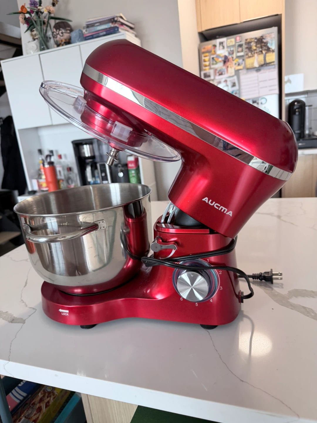AUCMA Red Stand Mixer with Stainless Steel Bowl - photo 4