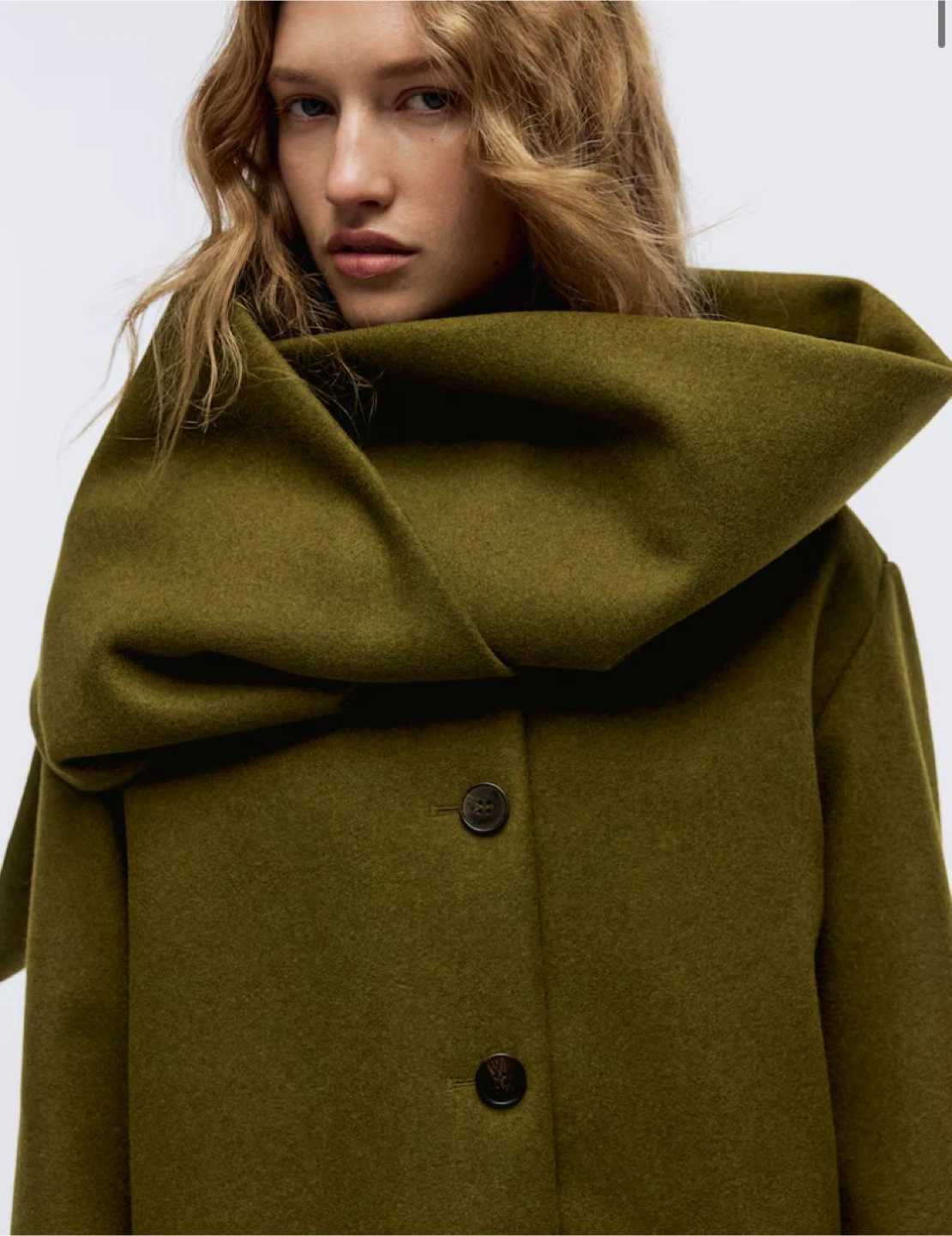 Brand New Olive Green Wool Blend Jacket with Scarf Collar - photo 3
