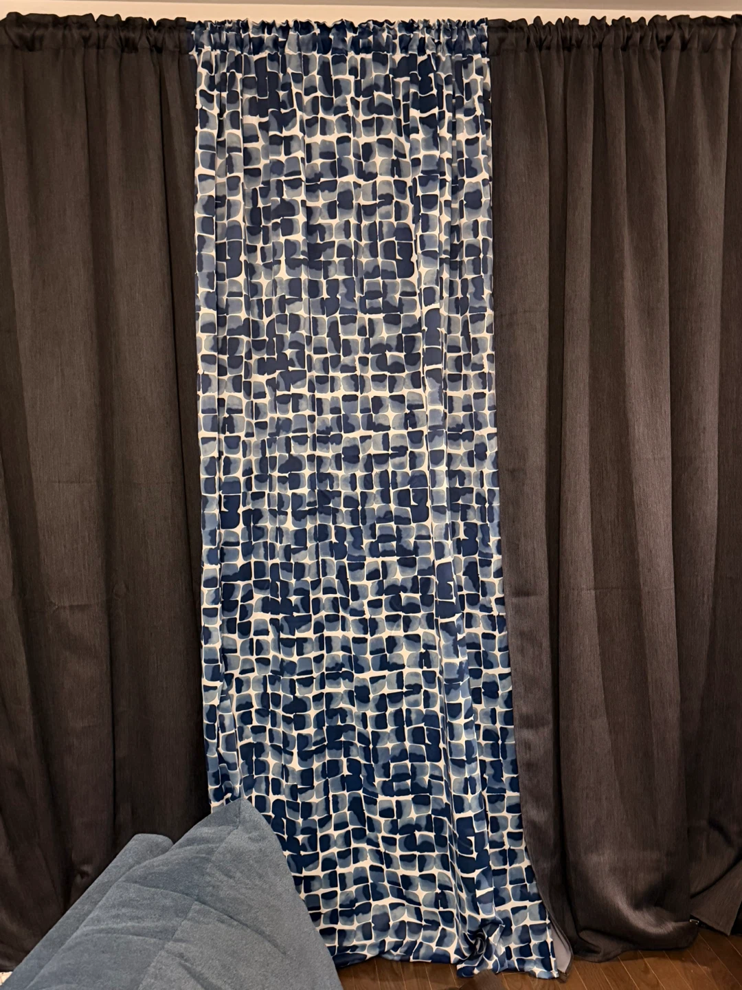 Long curtains- Grey and Blue.