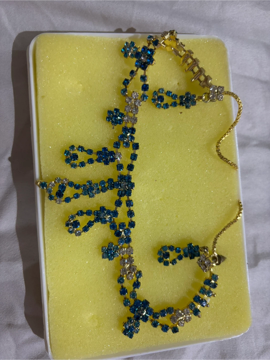 Blue and clear rhinestone necklace set