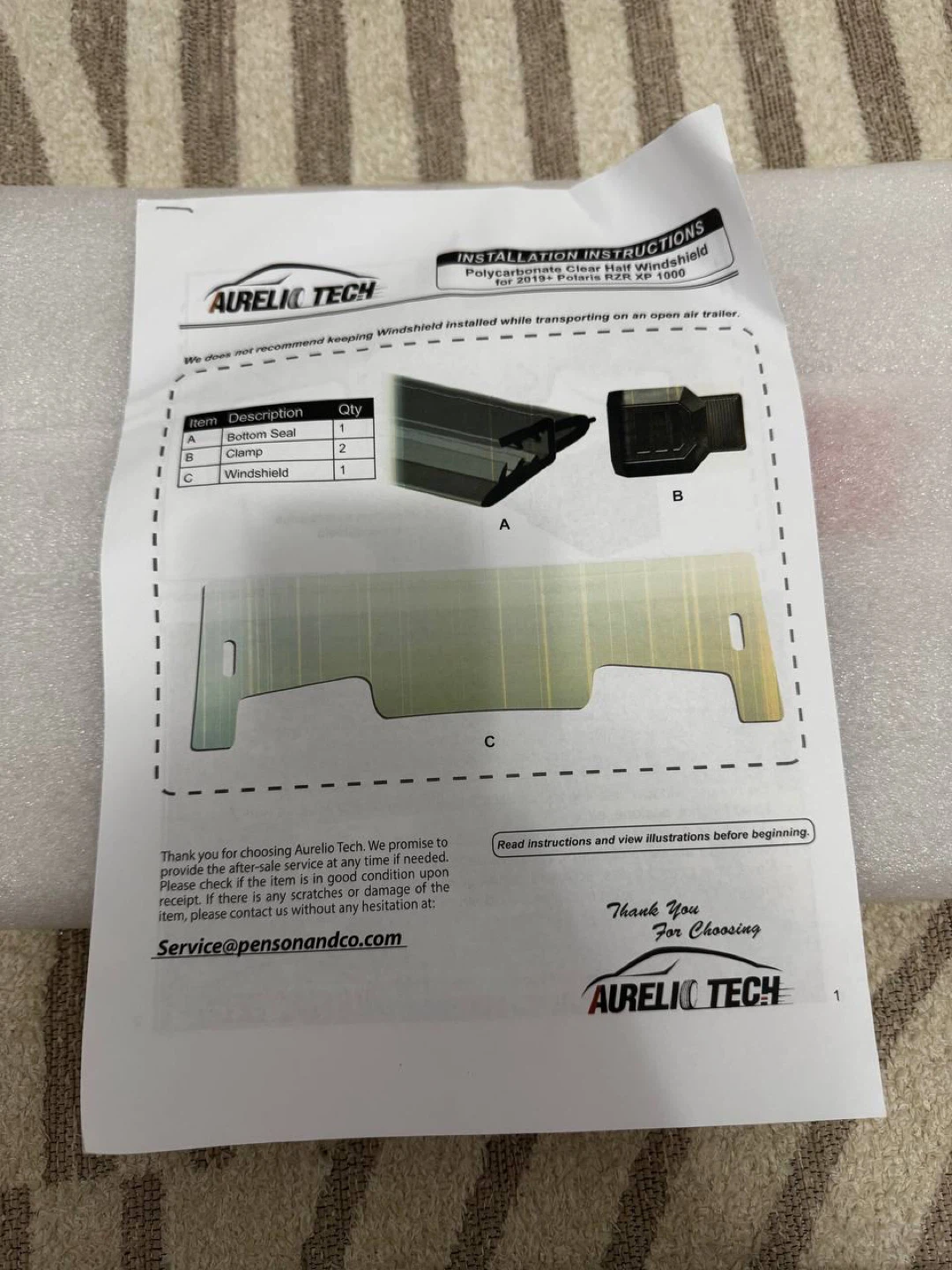 Aurelio Tech Half Windshield for Polaris RZR XP 1000 (2019+)
