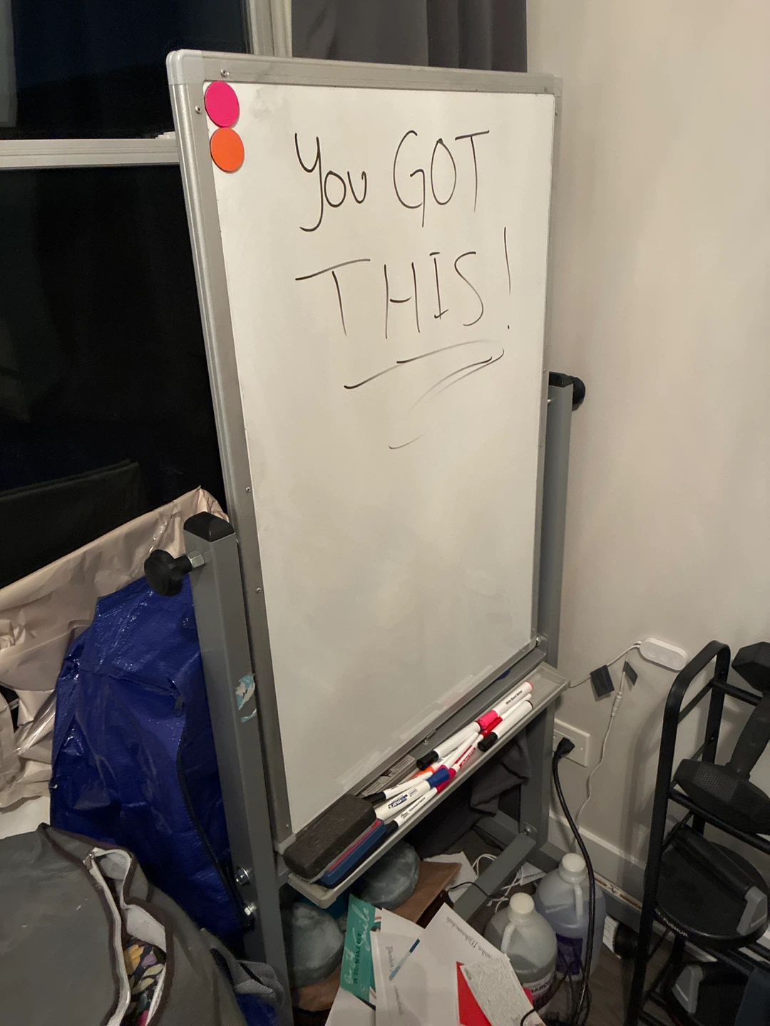 Whiteboard on Stand with Markers, wheels, dual sided