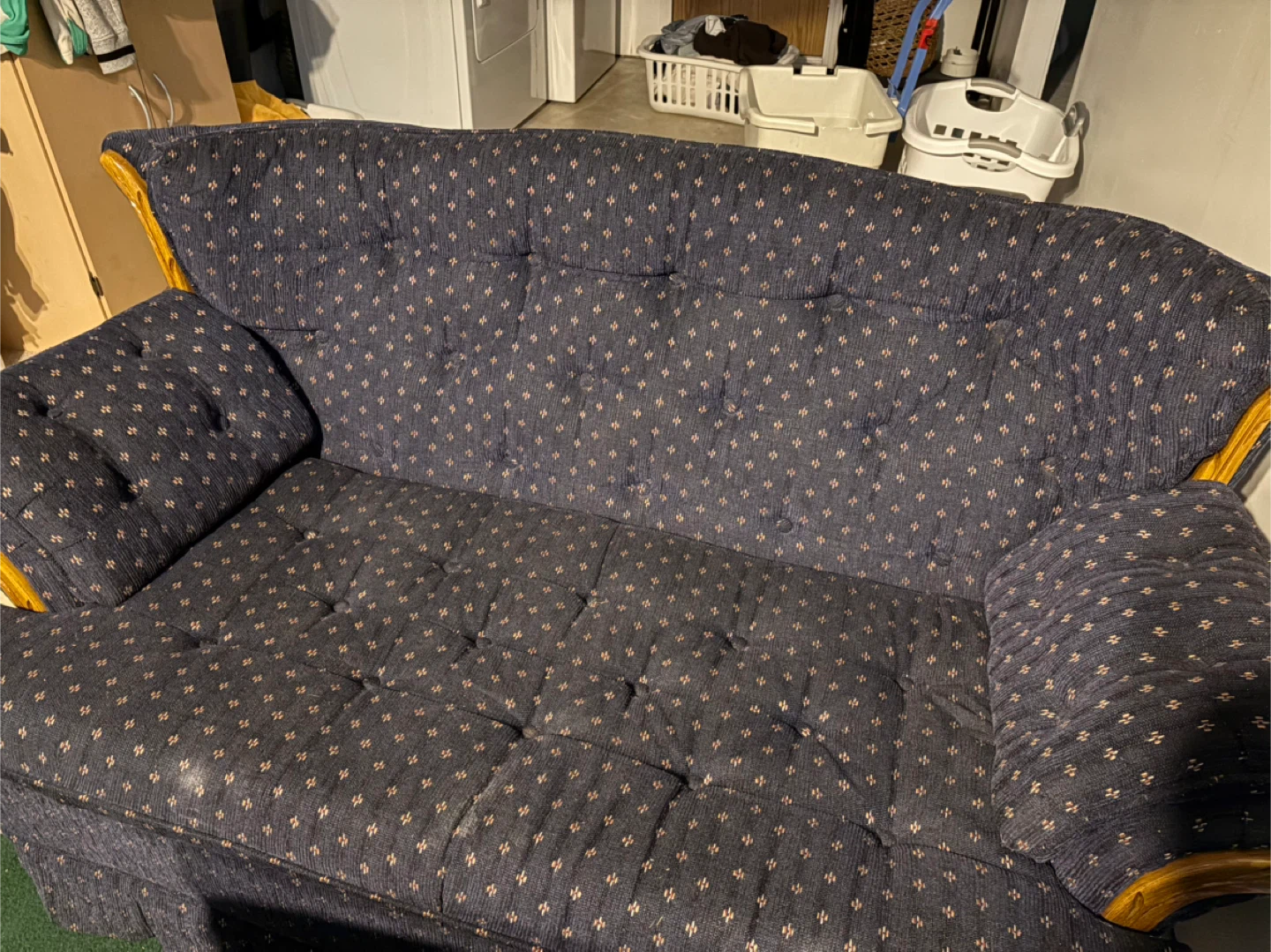 Dark Blue Patterned Loveseat and Armchair Set - photo 2