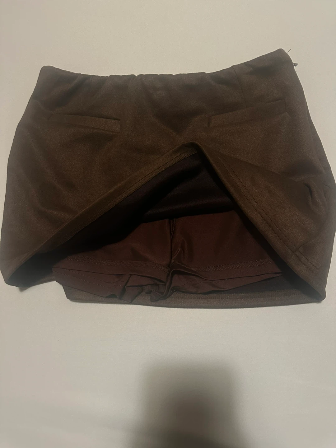 Brown Faux Leather Skirt with Built-in Shorts - photo 2