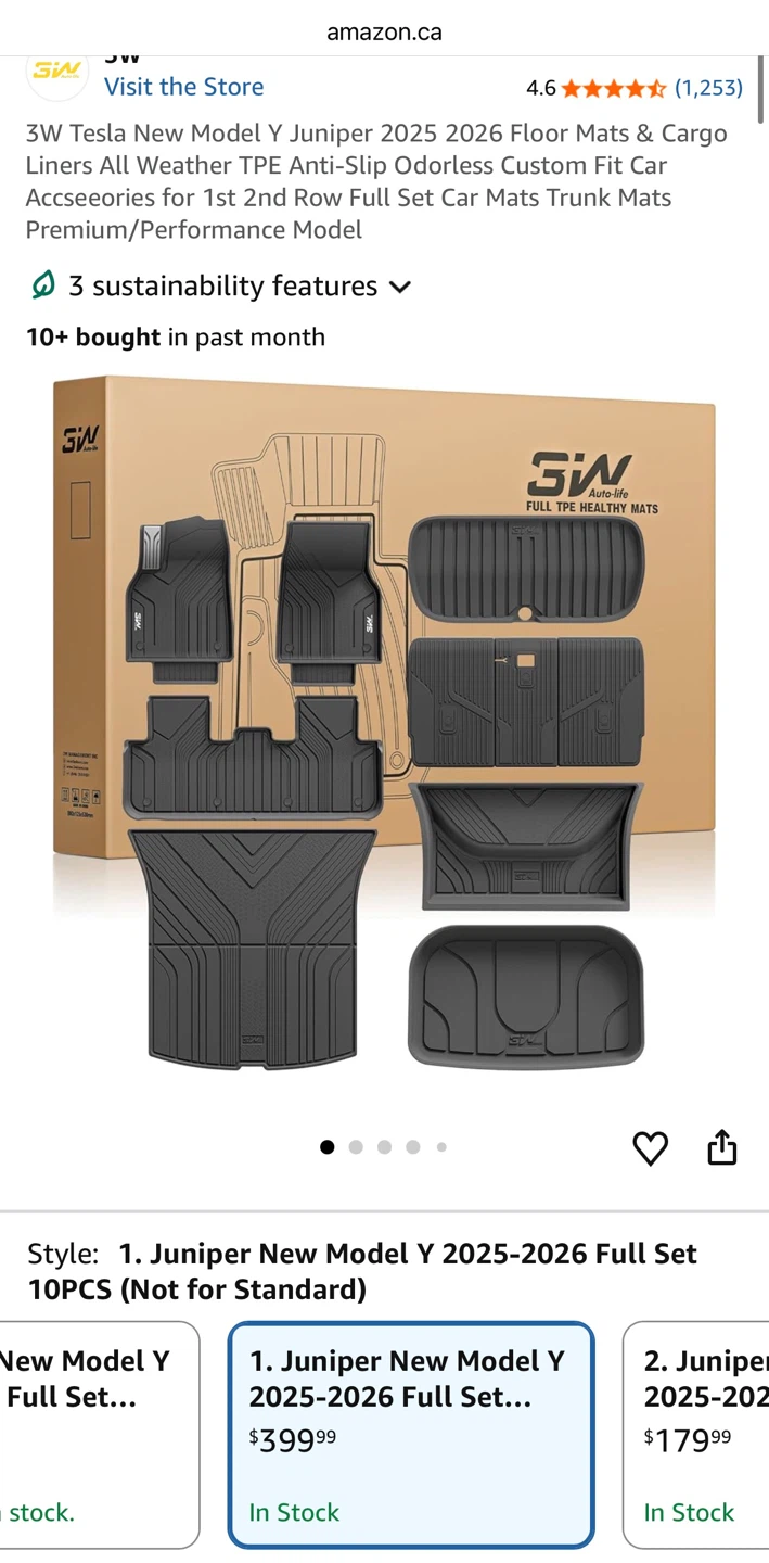 3W Tesla Model Y Floor Mats & Cargo Liners (2025-2026)