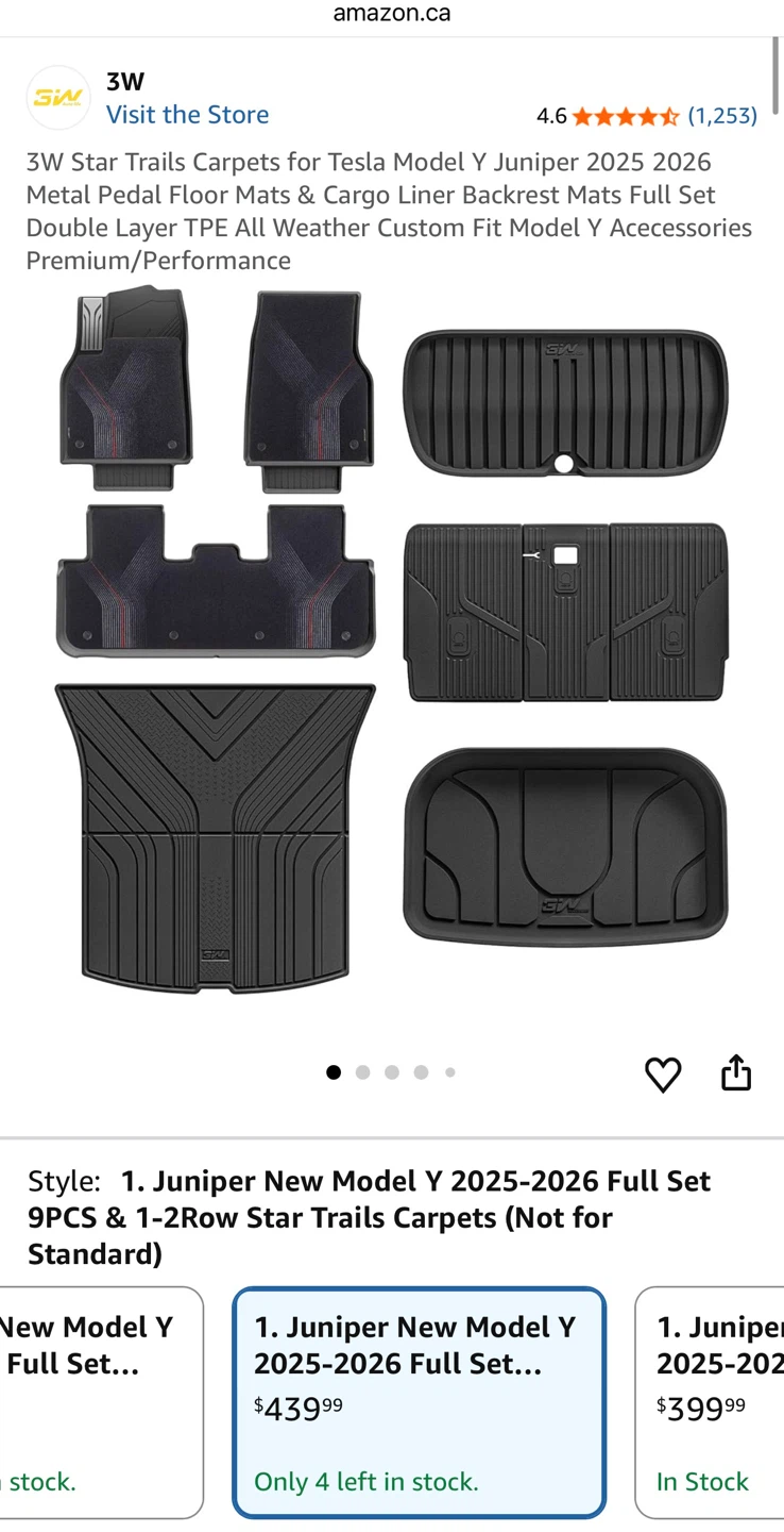 3W Star Trails Floor Mats for Tesla Model Y 2025-2026