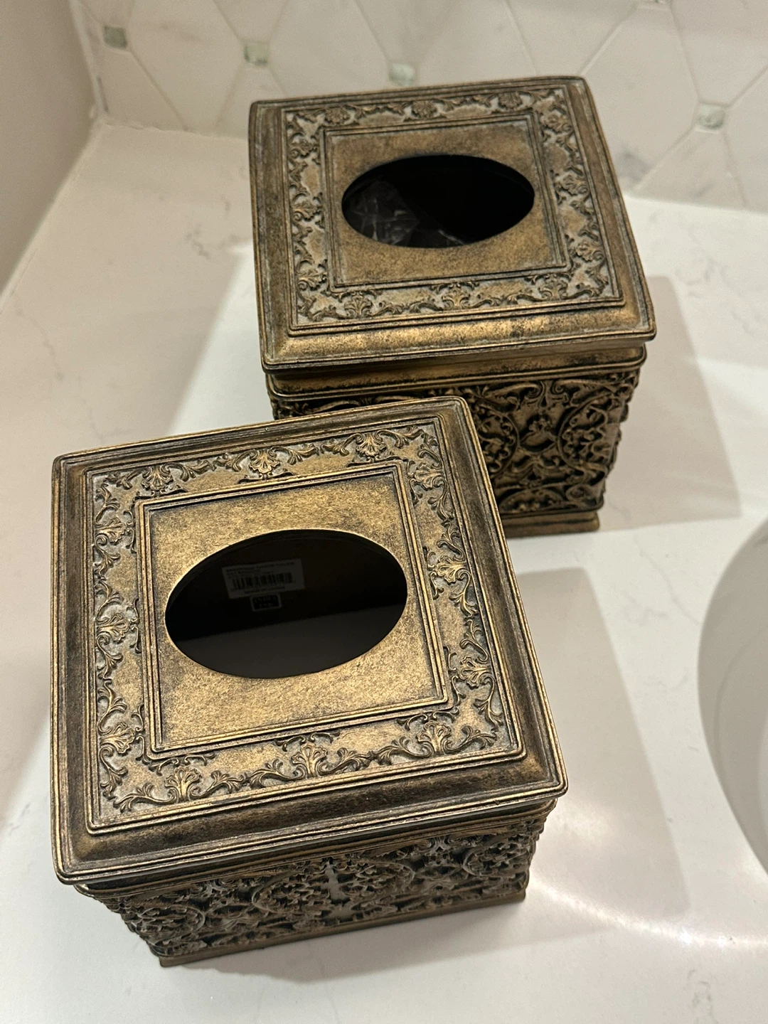 A pair of matching luxurious tissue box covers bronze/gold - photo 3