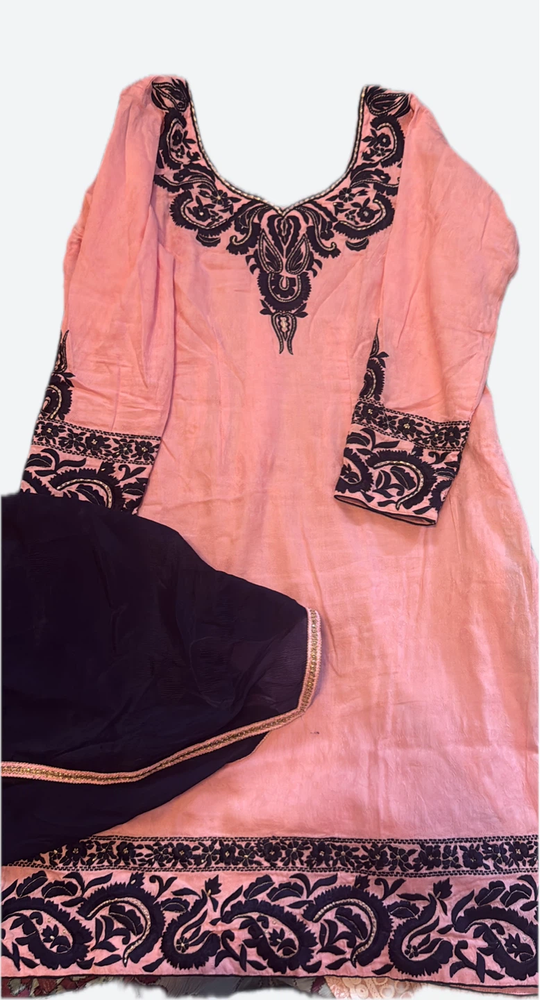 Pink plazo suit with fabulous blue embroidery & dupatta