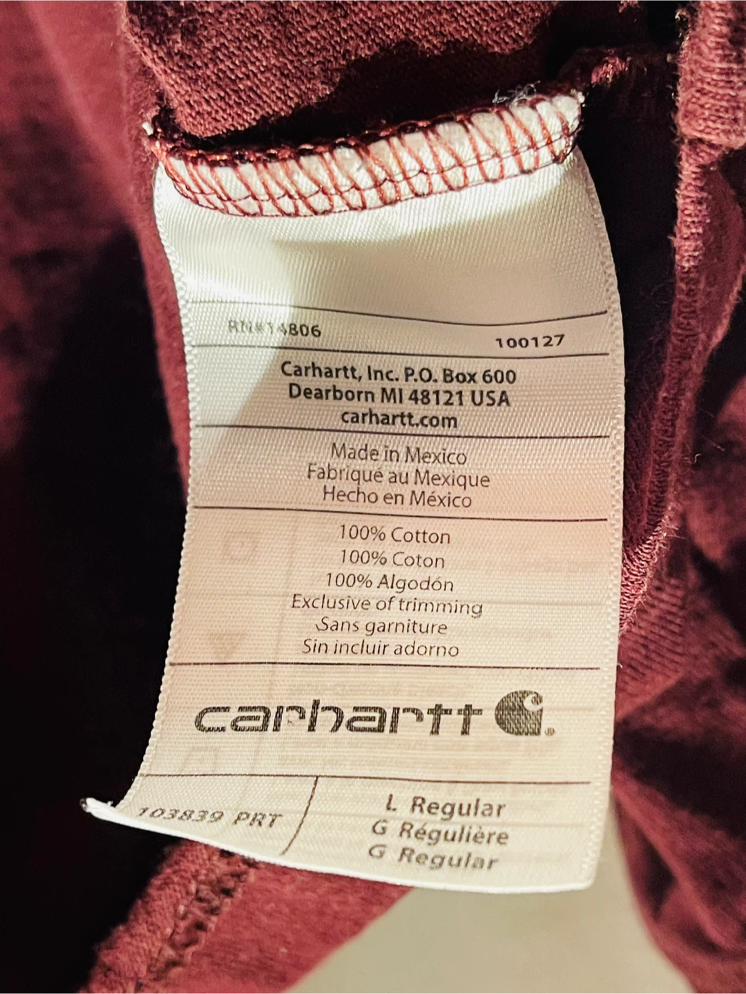 Carhartt Original Fit Long Sleeve T-Shirt - Burgundy - Large - photo 2