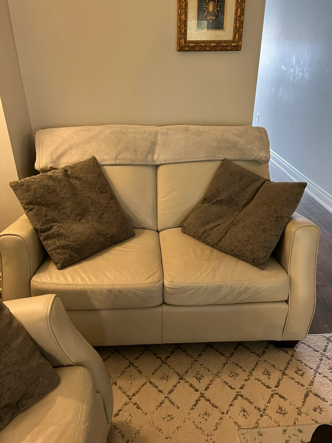 Light Grey Leather Loveseat